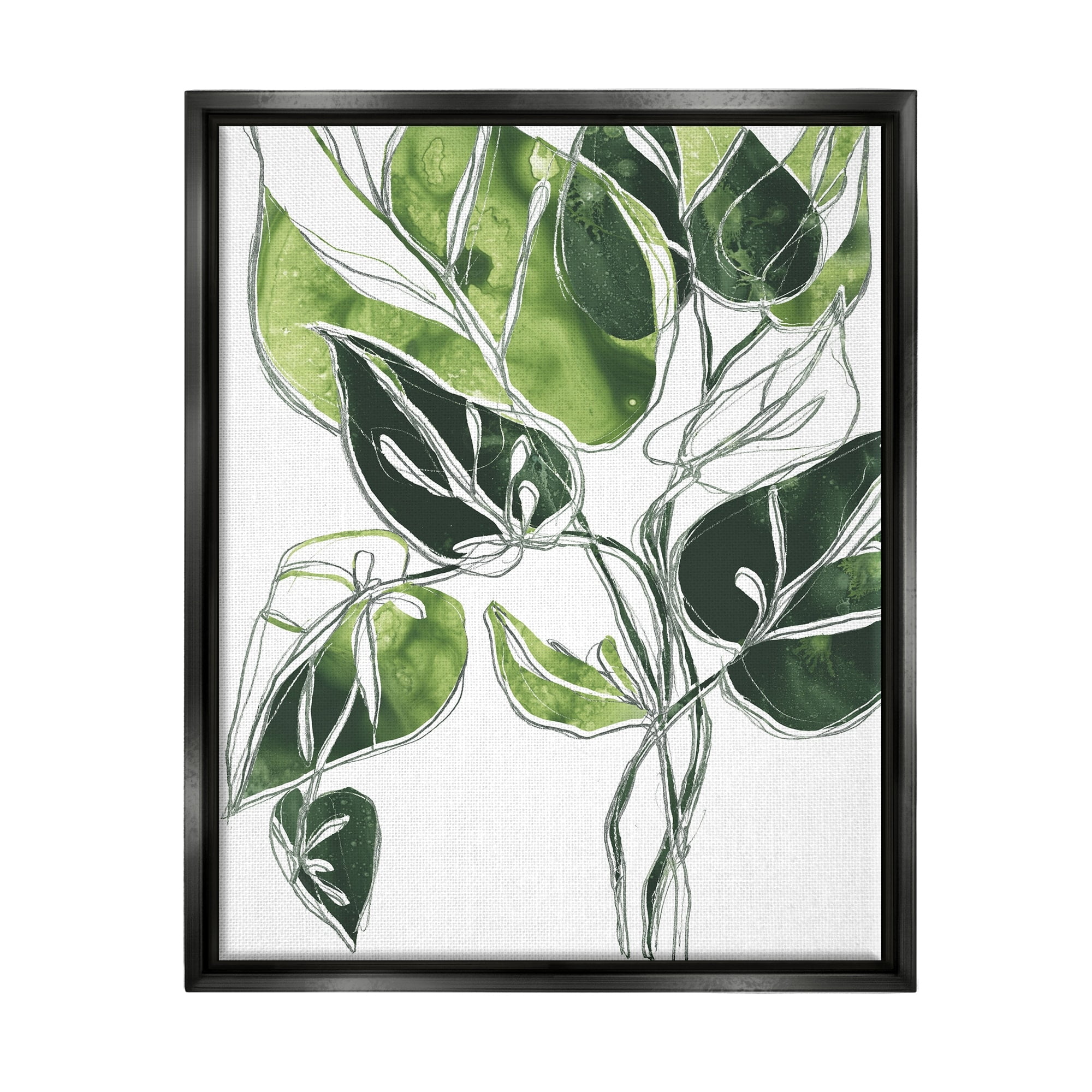 Stupell Industries Intricate Palm Vines Unique Green Leaves Jet Black Framed Floating Canvas Wall Art, 24x30, by June Erica Vess