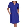 thumbnail image 2 of Robes Mini d'Été pour Femmes Manches Courtes Bouffantes Décontractées Col en V Printemps Plissé T-Shirt Tunique Plage Robe Courte m, 2 of 6