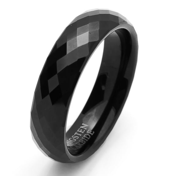 Free Engraving Men Women Personalized Inside Engraving Tungsten Carbide Wedding Band Ring 6mm Faceted Domed Black Ring