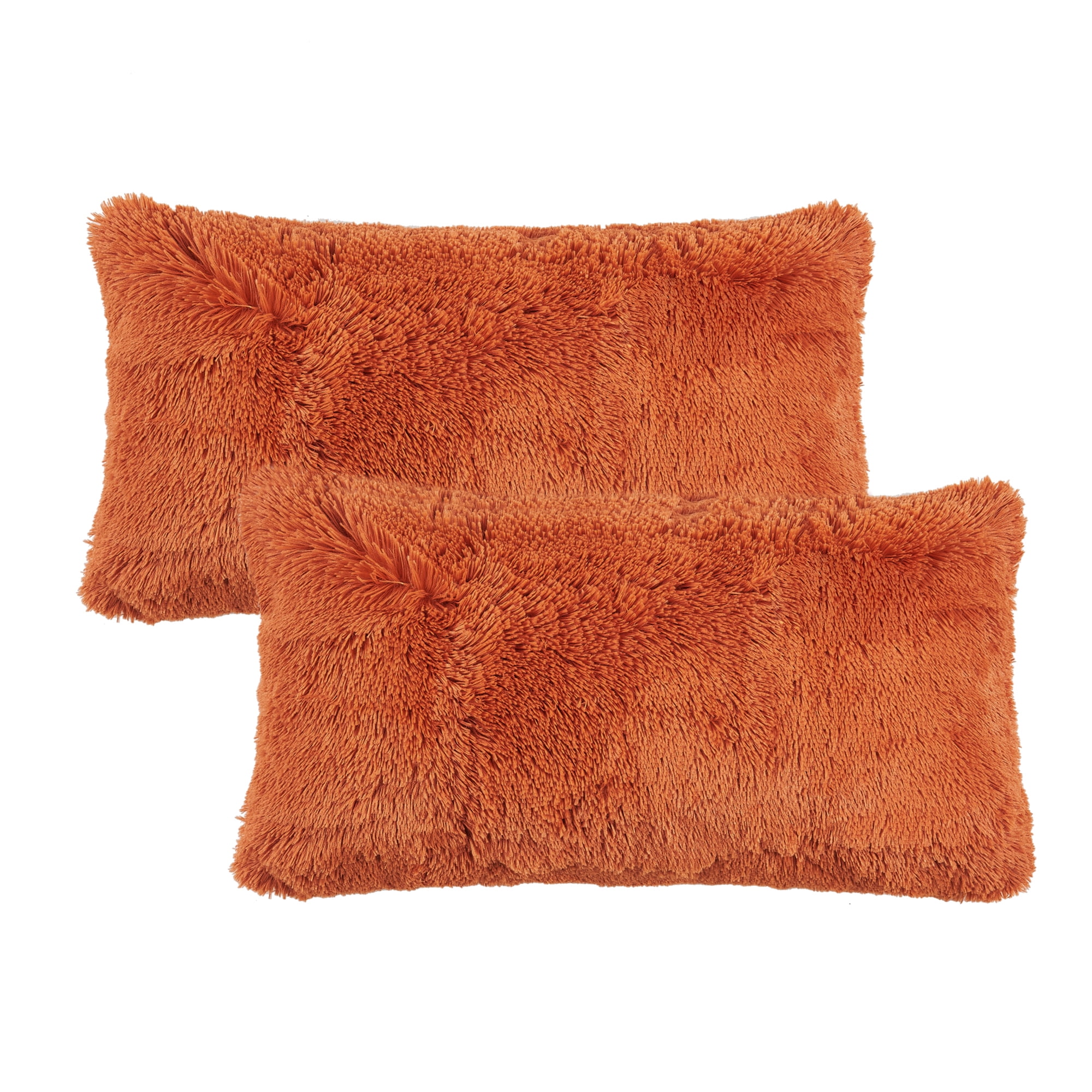Home Soft Things Luxury Shaggy Faux Fur Throw Pillow Cases, Ultra Soft Plush Pillow Covers Fluffy Decorative Cushion Covers, No Pillow Insert, Set of 2, Burnt Orange, 14x26 Inch