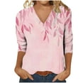 thumbnail image 6 of CYMMPU Women's Summer Fall Tunic Tops Casual Business Work Blouses Shirts Floral Printed Flowy Blouse 3/4 Length Sleeve Basic Tees V-Neck 2025 Clothes Pink XXXL, 6 of 8