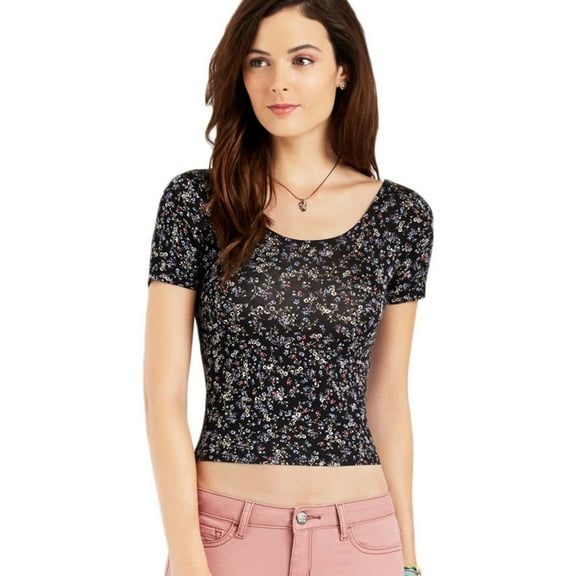Aeropostale Womens Floral Bodycon Graphic T-Shirt, Black, Juniors, X-Large