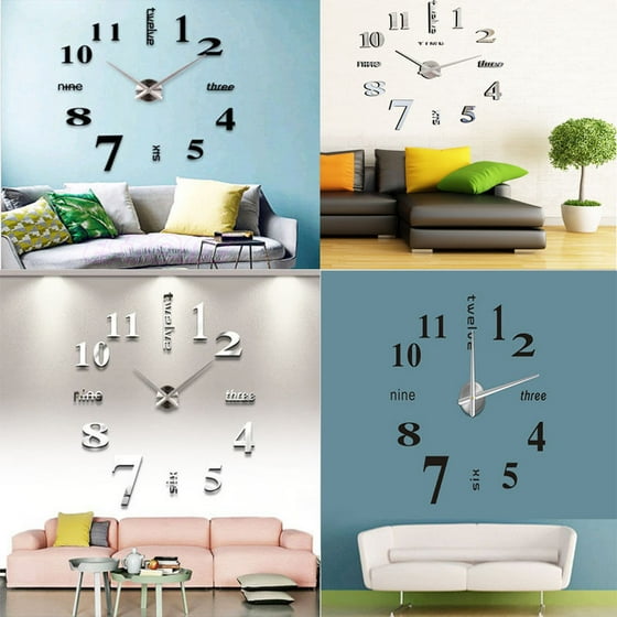 Diy Large 3d Frameless Wall Clock Estink Modern Style Mute Acrylic Mirror Stickers Decoration For Living Room Bedroom Office Black