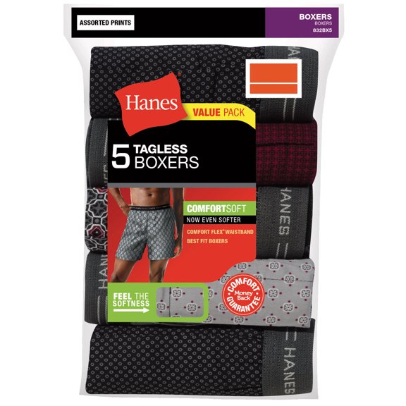 Big Men's Comfort Flex Exposed Waistband Print Boxer 5-Pack