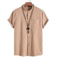 thumbnail image 4 of BKQCNKM Hawaiian Shirt For Men Men'S Short Sleeved Stand Up Collar Printed Shirt Men'S Breathable Tops Mens Shirts Summer Tops Khaki XL, 4 of 4