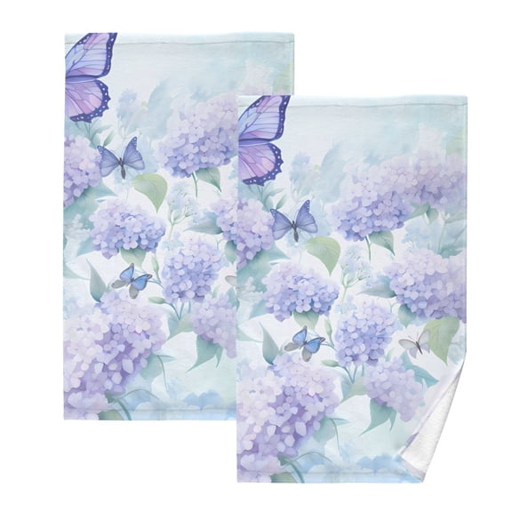 Butterfly Flowers Hydrangea Hand Towel Bath Towels Face Towels Cotton Absorbent for Home Hotel Spa Swimming Yoga Sports Decorative Towel Set of 2