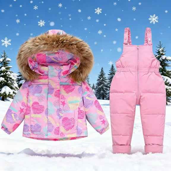 ATOGUTA Girls Ski Outfit 2-Piece Ski Jacket and Snowbib Snowsuit Set Windproof Waterproof Winter Outerwear Size 1T-6, Pink