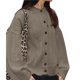 thumbnail image 3 of Cárdigan Abierto para Mujer, con Botones, Larga, Cuello Redondo, Estilo Casual y Holgado, Ideal para Otoño. Caqui L, 3 of 9