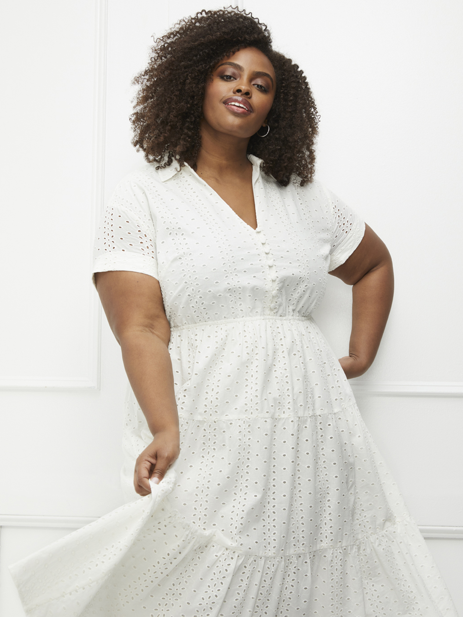 Short Sleeve Tiered Eyelet Dress 