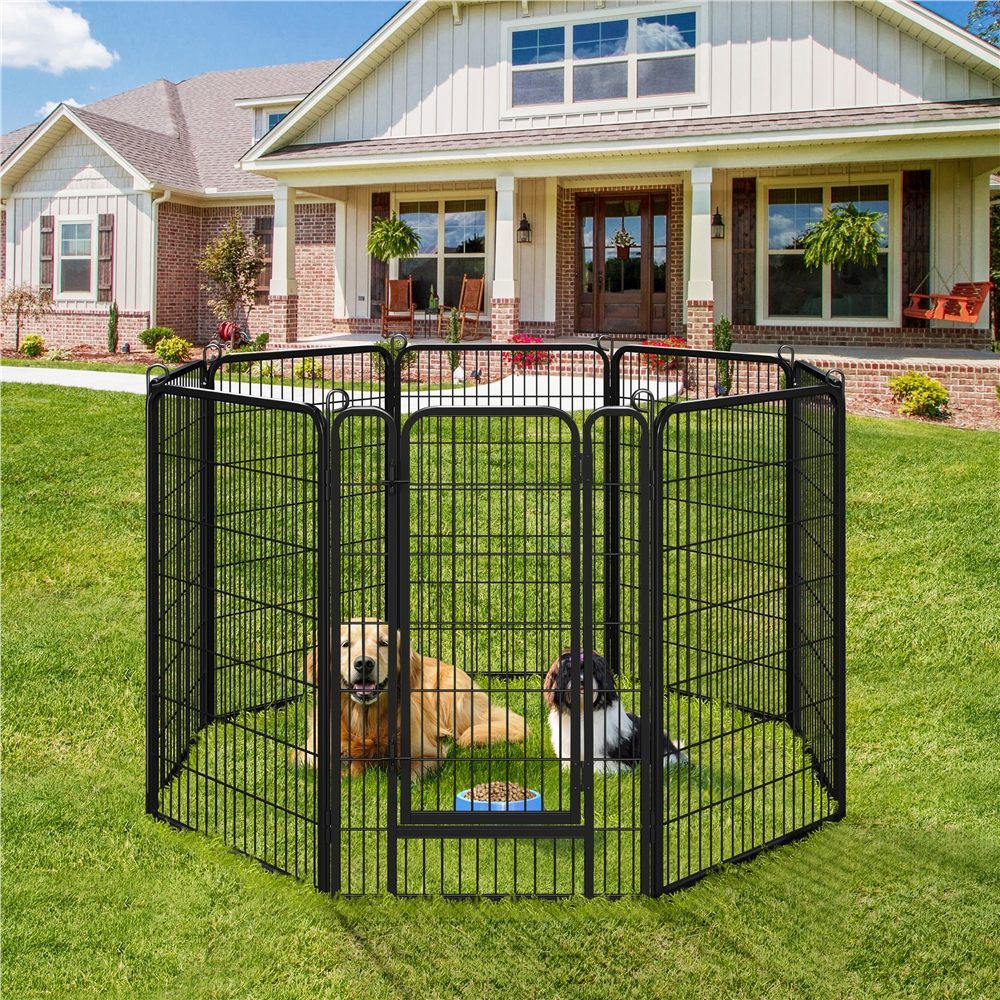 Alden Design 47.5" Tall 8 Panels Heavy Duty Metal Dog Gate Dog Playpen with Door, Black