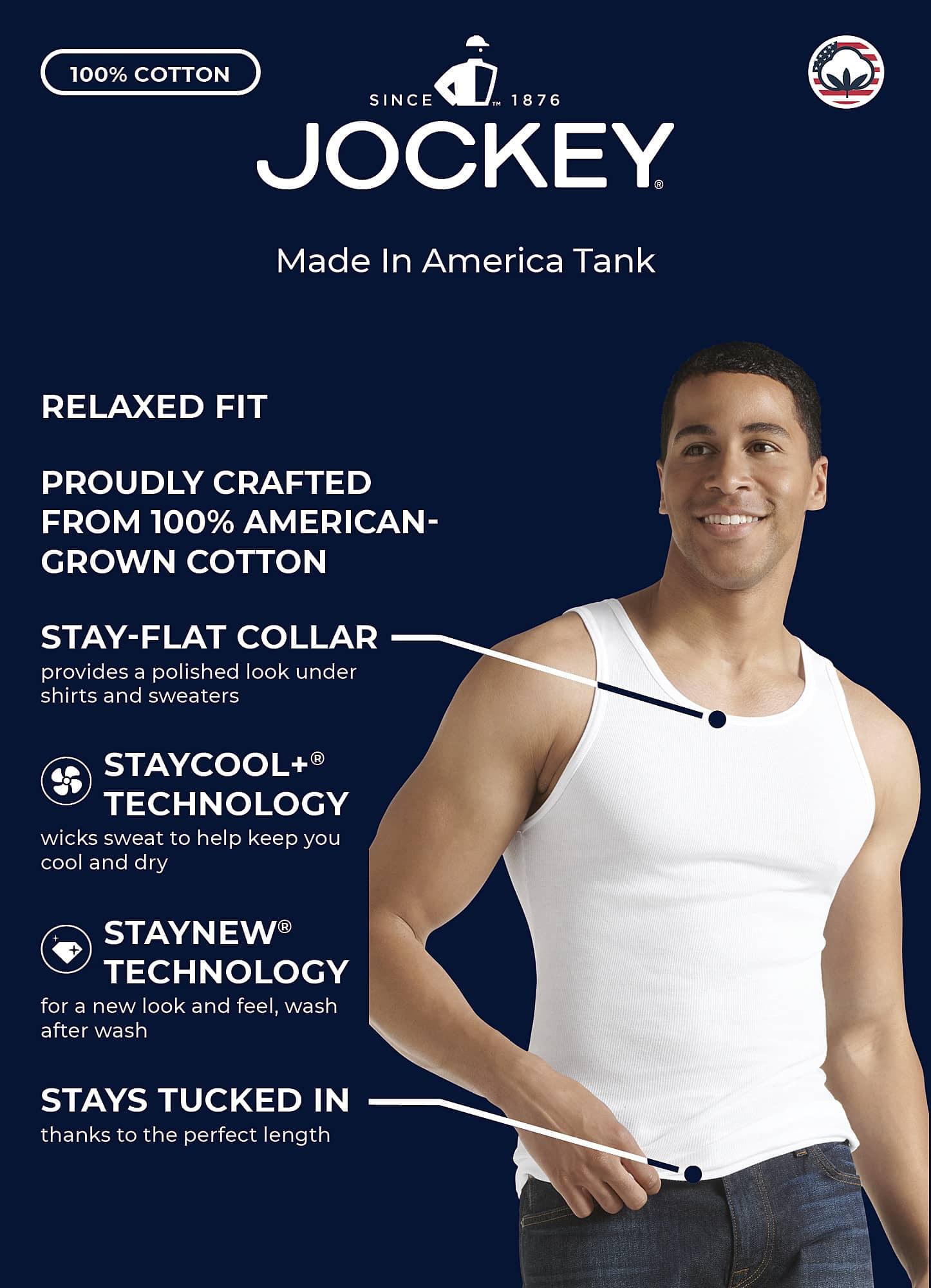 Jockey Men's Made in 100% Cotton Tank - 2 Pack