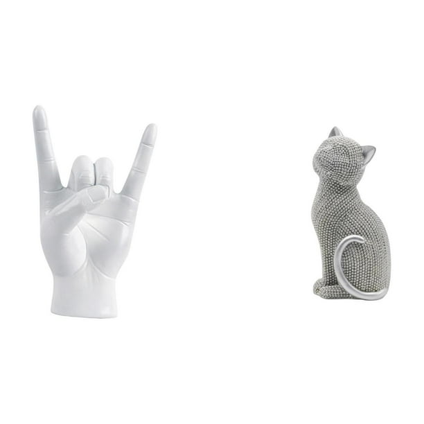 Estatua del gesto de la roca,Figuras de estatuas de dedos con gestos de música rock,Esculturas de resina creativas y modernas para estantes,Figura de escritorio,Estatua de gato,linda