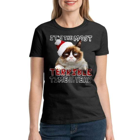 Grumpy Cat Terrible Women Black T-Shirt NEW Size XL, Female x-Large