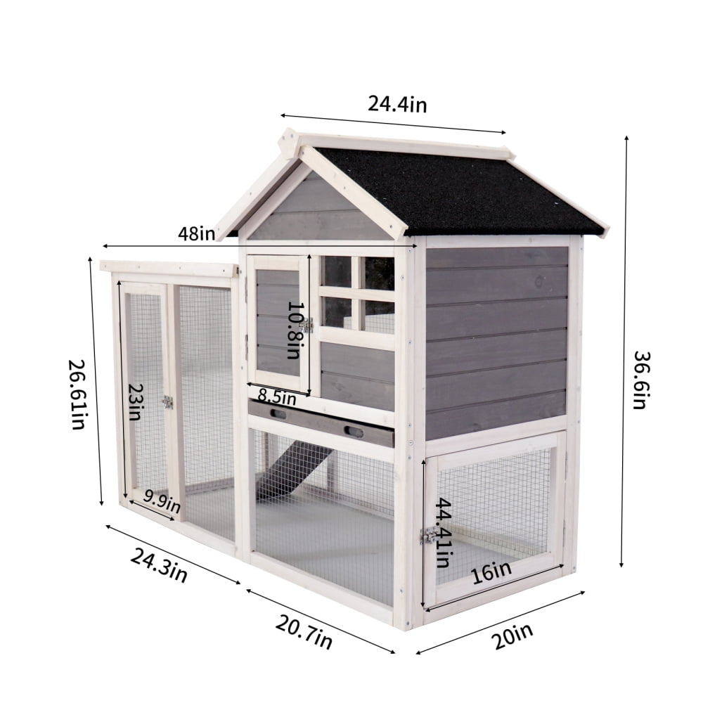 Deluxe Wooden Rabbit Hutch with Extended Play Area & Waterproof Roofs, Easy-Clean Pull-Out Tray, Solid Fir Wood Construction, Glass Windows & Anti-Bite Protection for 2-4 Pets