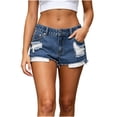 thumbnail image 4 of hlysgo Women's Ripped Distressed Frayed Shorts Hem Low Rise Denim Jean Shorts Casual Summer Streetwear Short Pants with Pockets Dark Blue,S, 4 of 6