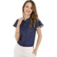 thumbnail image 1 of INSPIRE CHIC Women's Summer Dots Print Ruffle Stand Collar Button Down Blouse Shirts XL Navy Blue, 1 of 7