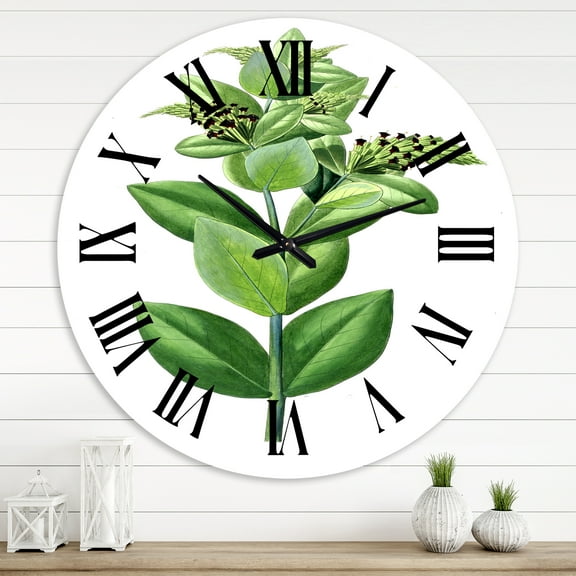 Designart 'Vintage Green Leaves Plants Vi' Traditional Wall Clock