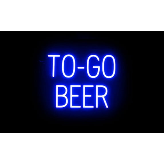 SpellBrite TO-GO BEER LED Sign for Business. 19.8" x 15.0" Blue TO-GO BEER Sign Has Neon Sign Look With Energy Efficient LED Light Source. Visible from 500+ Feet, 8 Animation Settings.