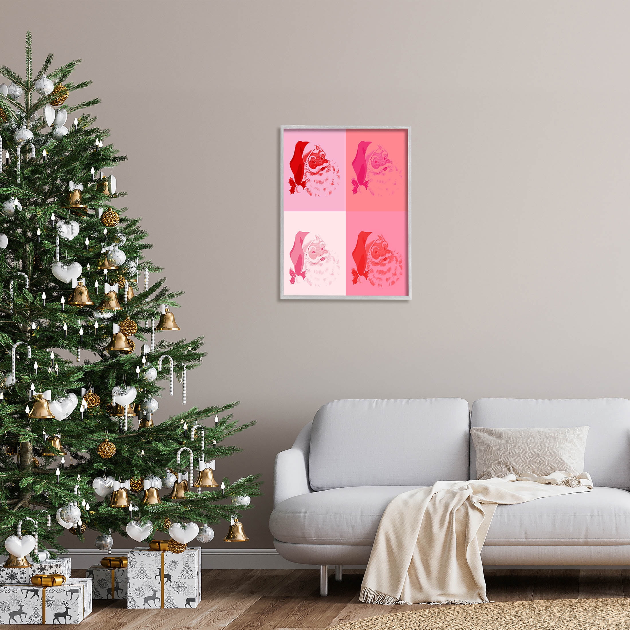 Pop Style Pink Santa Claus Holiday Graphic Art Gray Framed Art Print Wall Art