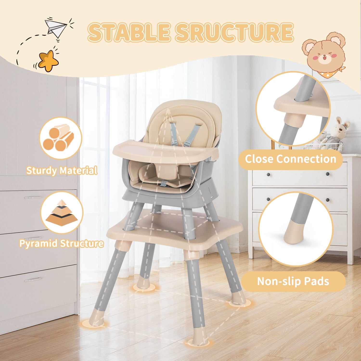 LINLUX 8 in 1 Convertible High Chair for Babies, Feeding Booster Seat for Toddlers, Coffee