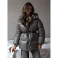 thumbnail image 4 of Womens Long Padded Jacket Coat - Midweight Long Parka Length Hooded Zipper Snow Winter Jackets for Women Dark Gray S, 4 of 9