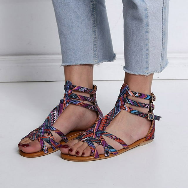 Kayannuo Sandales pour Femmes Liquidation Sandales Plates pour Femmes Mode Femmes Semelle Plate Sandales Confort Plage Chaussures Décontractées Cadeaux pour Femmes