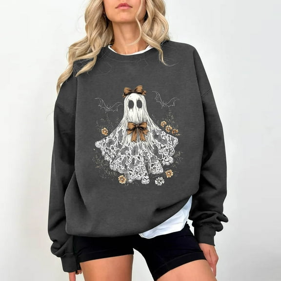 Black*Friday Discounted Items under $5 GaThRRgYP Womens Sweatshirt Fall Plus Size,Fashion Women's Printed Casual Long Sleeve Ladies Loose Hoodless Sweatshirts Blouse Gray S