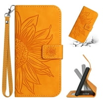 Tarise Flip Wallet Cover Case for Samsung Galaxy A12 Phone, A12 Samsung Case, PU Leather Embossed Sunflower Shockproof Kickstand Lanyard Strap Slim Case for Samsung Galaxy A12 5G 6.5 inch, Yellow