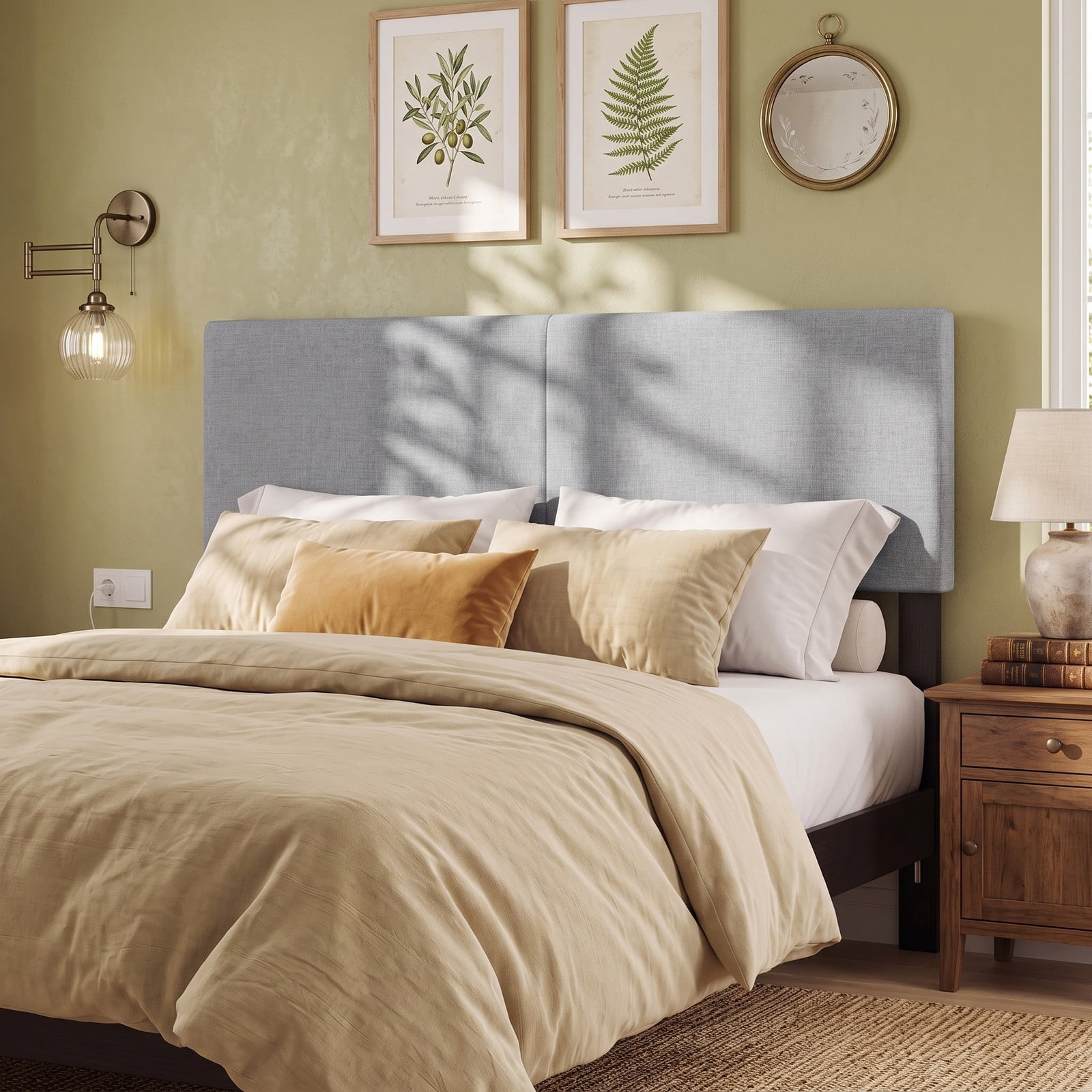 Furnibear Upholstered Headboard for Full and Queen Size Beds, Faux Linen Bed Frame Headboard with Adjustable Mounting Legs, Fits Queen Bed Frame, Gray