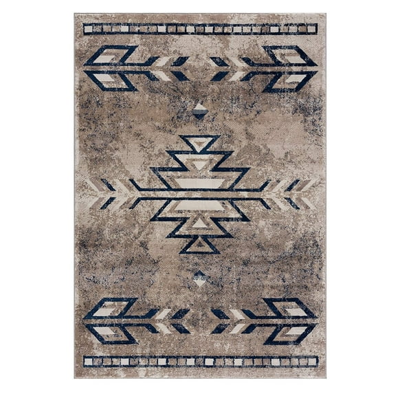 4â€™ x 6â€™ Beige and Blue Boho Chic Area Rug