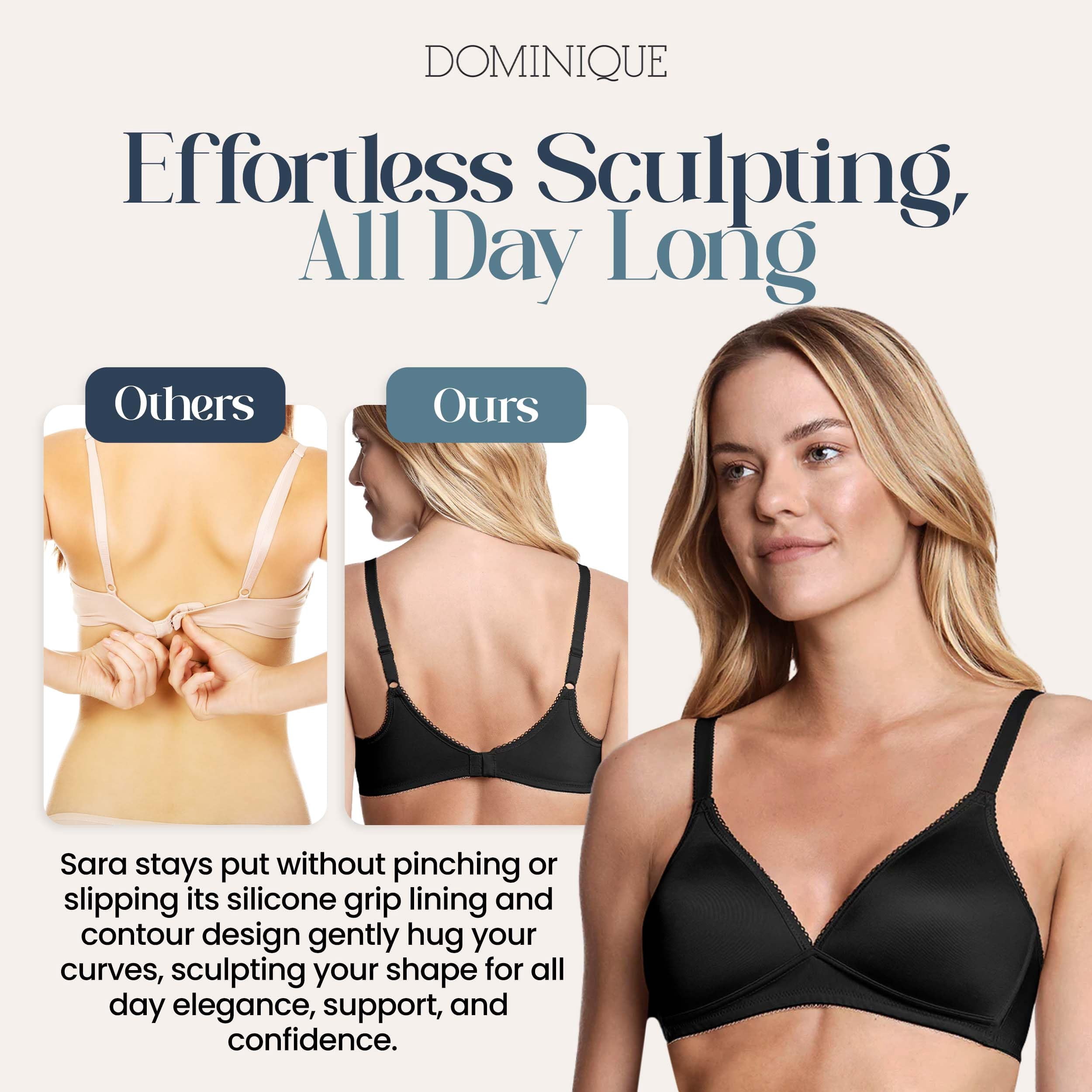 Dominique Sara Wire-Free Soft Cup T-Shirt Bra #5400 – Seamless Everyday Comfort Bra with Memory Foam Cups - Lingerie for Women