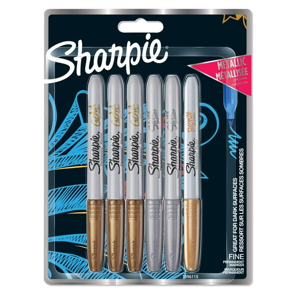 Marcadores Permanentes Sharpie Punta Fina Colores Metálicos Paquete de 6