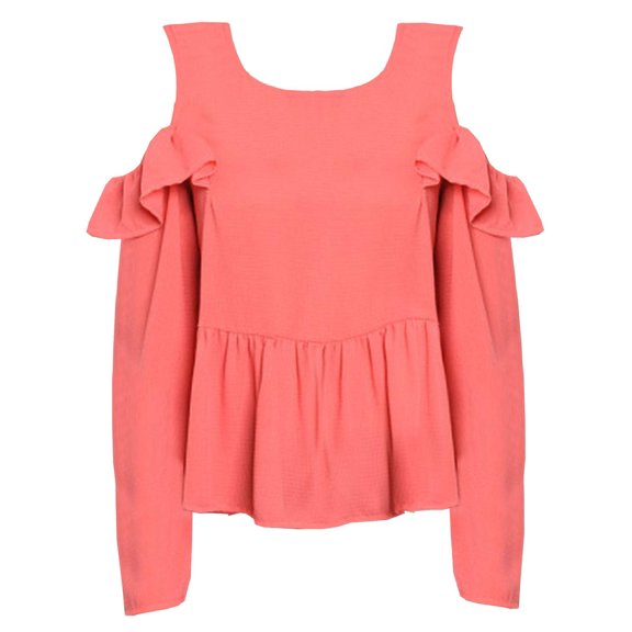 Coral Pink Womens Cold Shoulder Ruffled Tunic Top Size Small