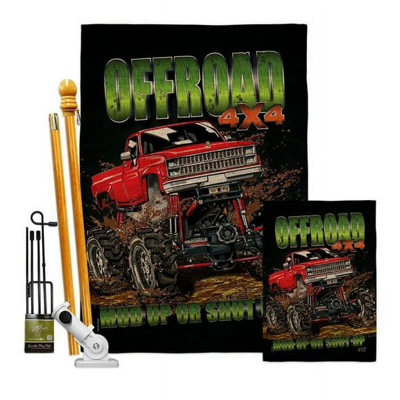 Angeleno Heritage FK130408-DB Offroad Interests Vehicle 28 x 40 in. Double-Sided Decorative Vertical House Flags Kit for Decoration Banner Garden Yard Gift