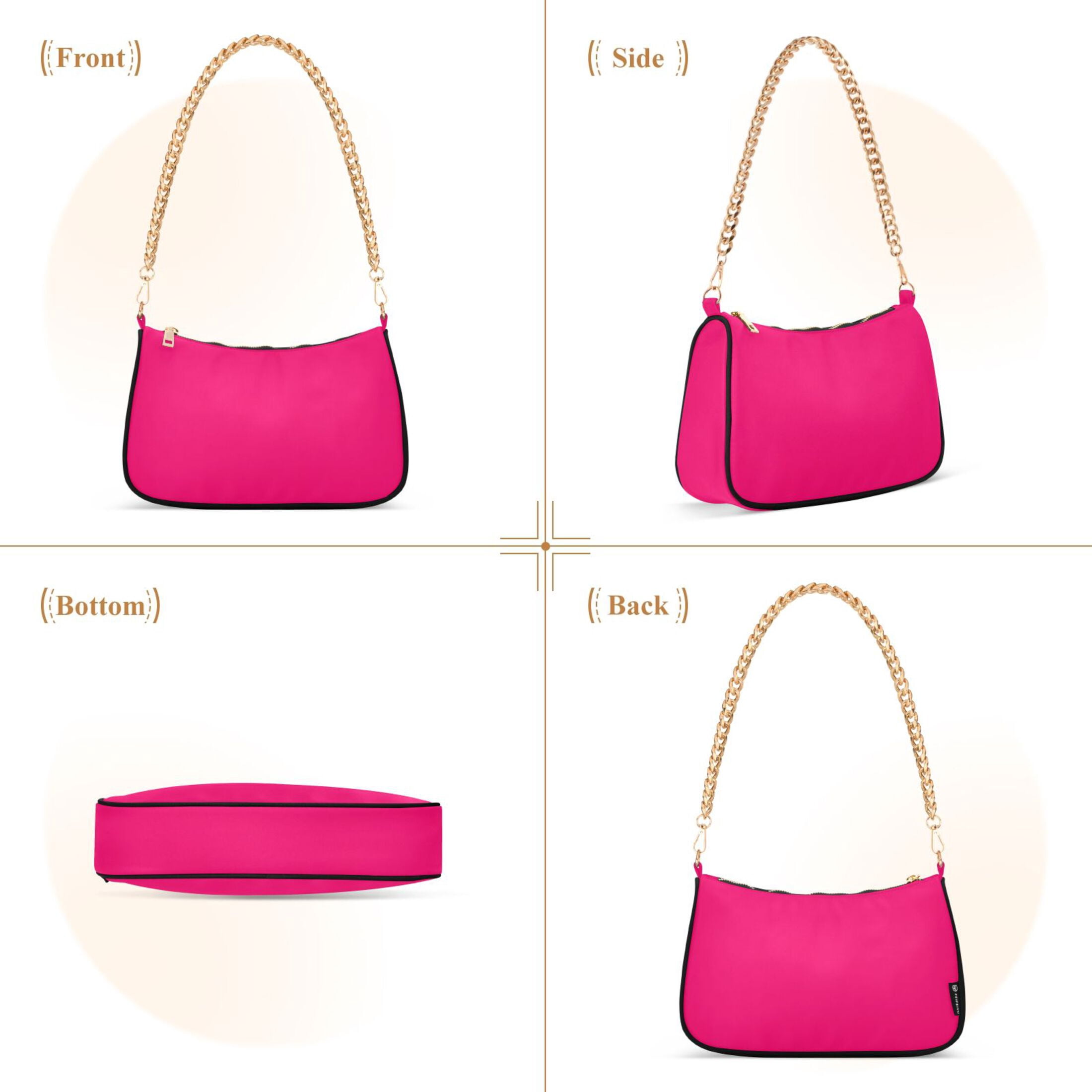 Ryvnso Deep Pink Womens Chain Shoulder Bag Tote Handbags Clutch Hobo Purse with Zipper for Travel