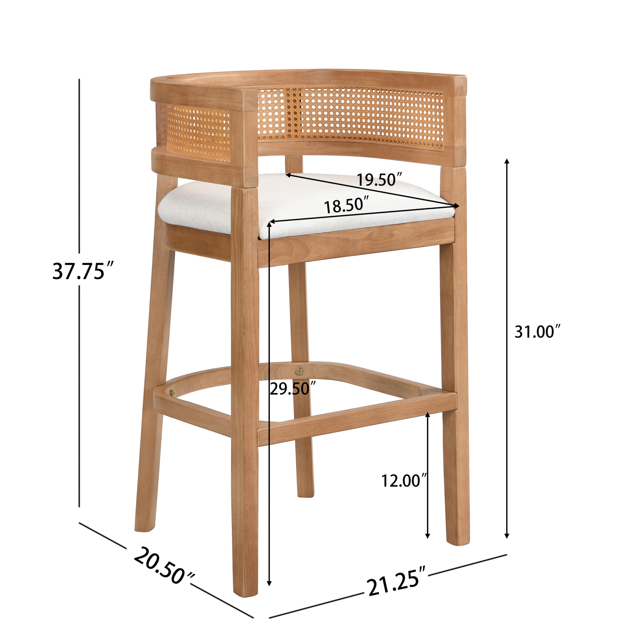 Christopher Knight Home 29.5" Upholstered Bar Stools, Wood Frame with Rattan Back, Natural, Set of 2