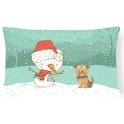 Carolines Treasures CK2099PW1216 Yorkie Natural Ears Snowman Christmas Canvas Fabric Decorative Pillow , 12H x16W,