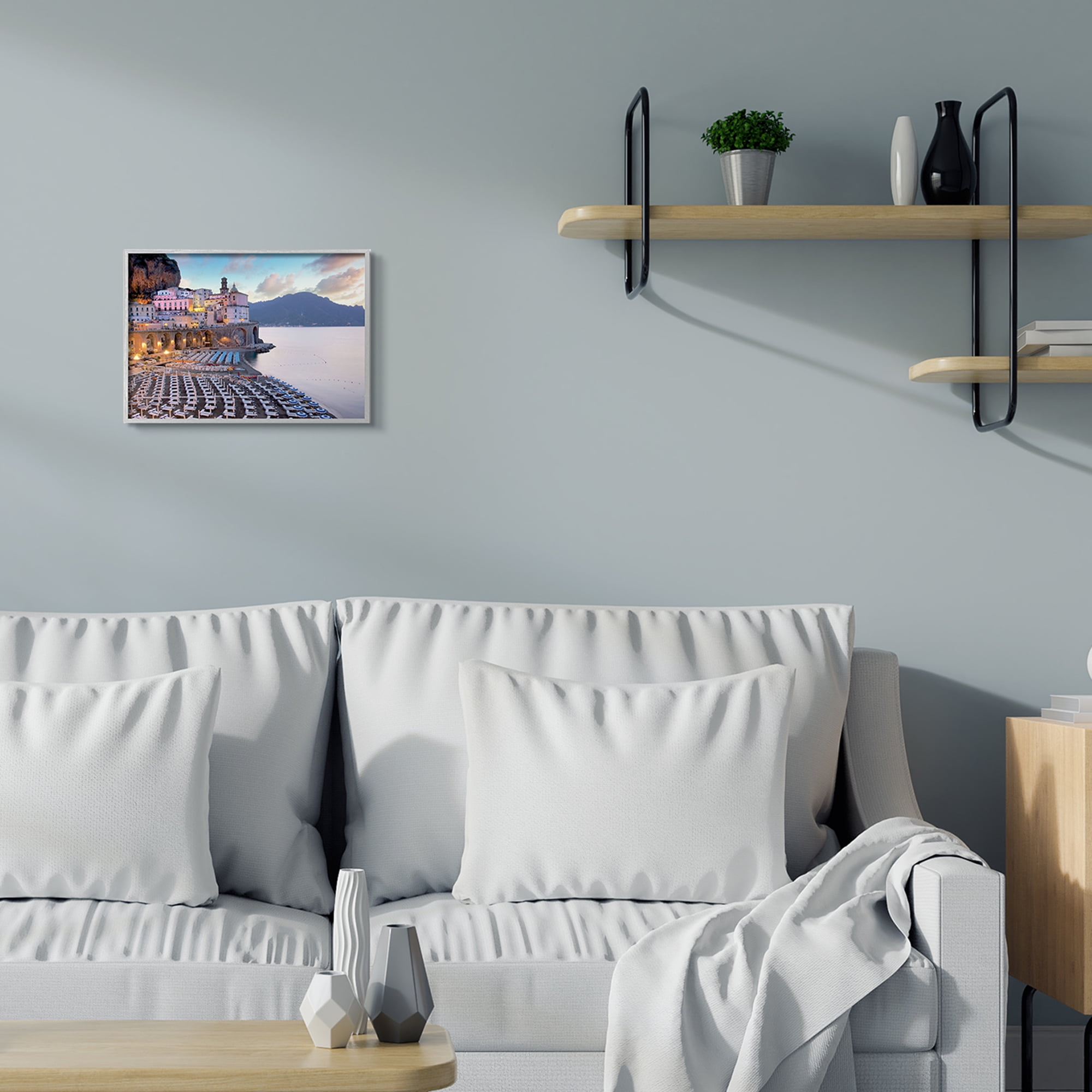 Stupell Industries Coastal Italian Beach Seaside Resort Cityscape Abstract Photography Gray Framed Art Print Wall Art, 11 x 14