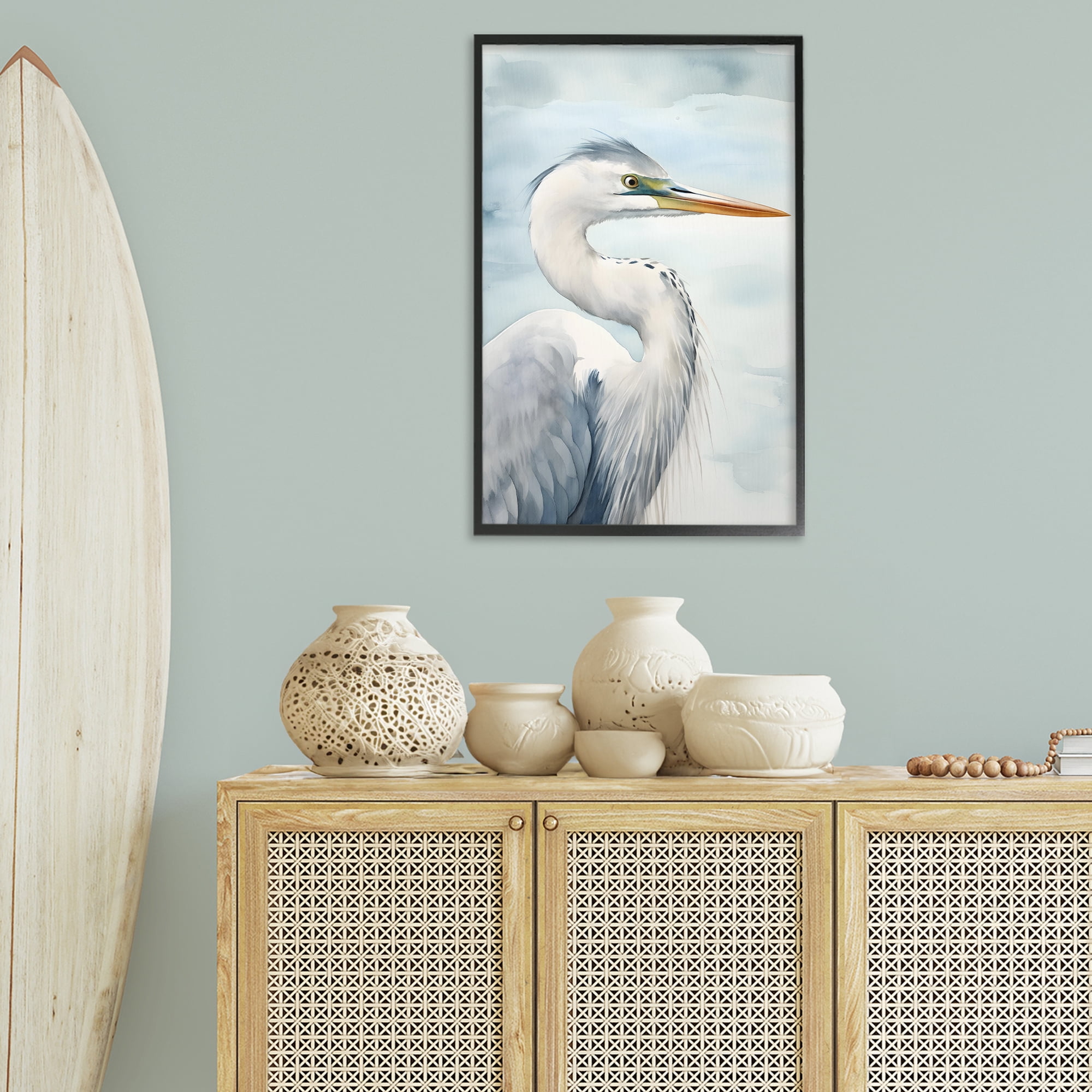 Stupell Industries Serene Beach Bird Animals & Insects Painting Black Framed Art Print Wall Art, 20 x 30
