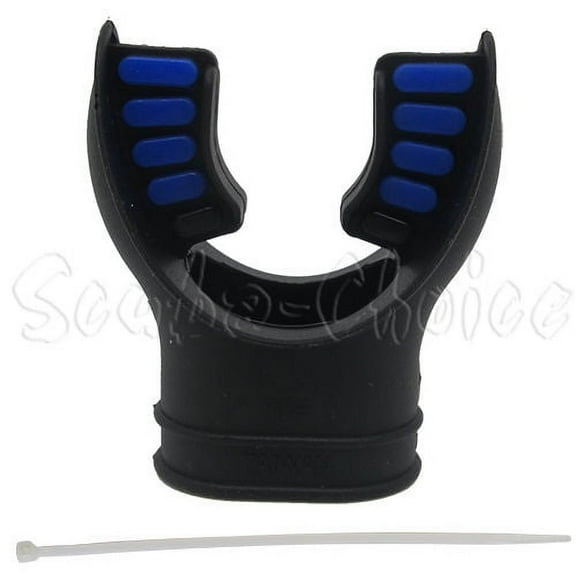 Scuba Choice Scuba Diving Ultra Black Silicone Mouthpiece with Color Tab and Regulator Tie, Blue