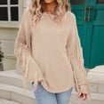 thumbnail image 2 of Vedolay Womens Long Sleeve Tops Women's V-Neck Long Sleeve Ribbed Knit Sweaters Pullover Loose Fitting Tops,Khaki L, 2 of 5