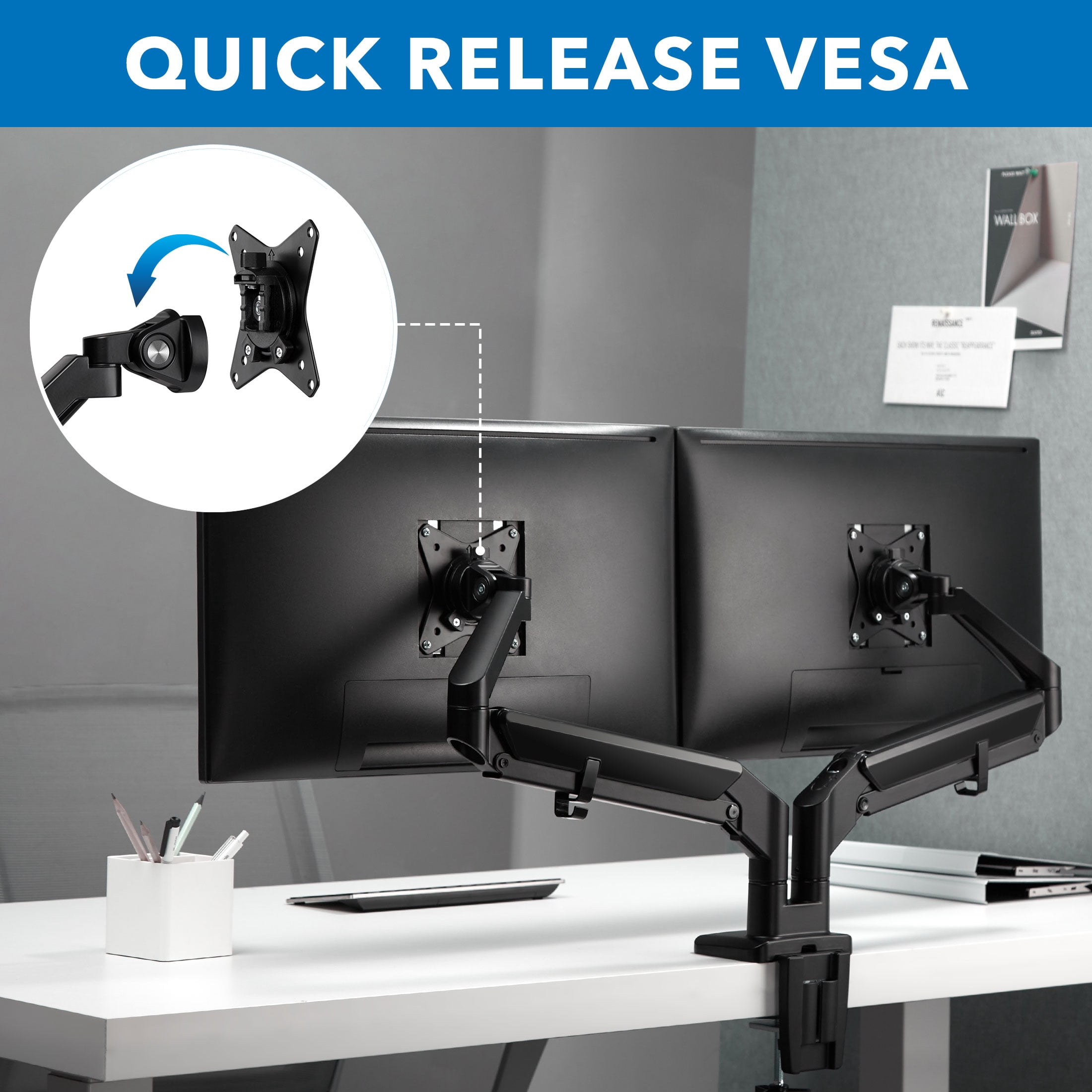 Mount-It! Dual Computer Monitor Mount With Low Profile Gas Spring Arms, Ergonomic