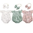 thumbnail image 2 of Newborn Baby Girl Summer Outfit Floral Romper Sleeveless Ruffle Cotton Bodysuit with Headband Set Infant Cute Clothes, 2 of 7