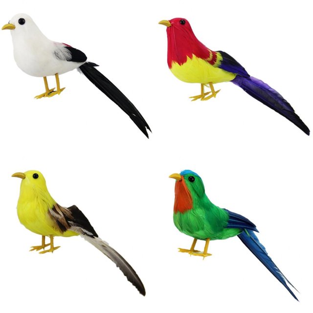 Pack De 4 Figurillas De Pájaros Emplumados Artificiales, Estatua De Animales De Aves Para Decoración Interior Y Exterior Cola Figuras de pájaros al aire libre