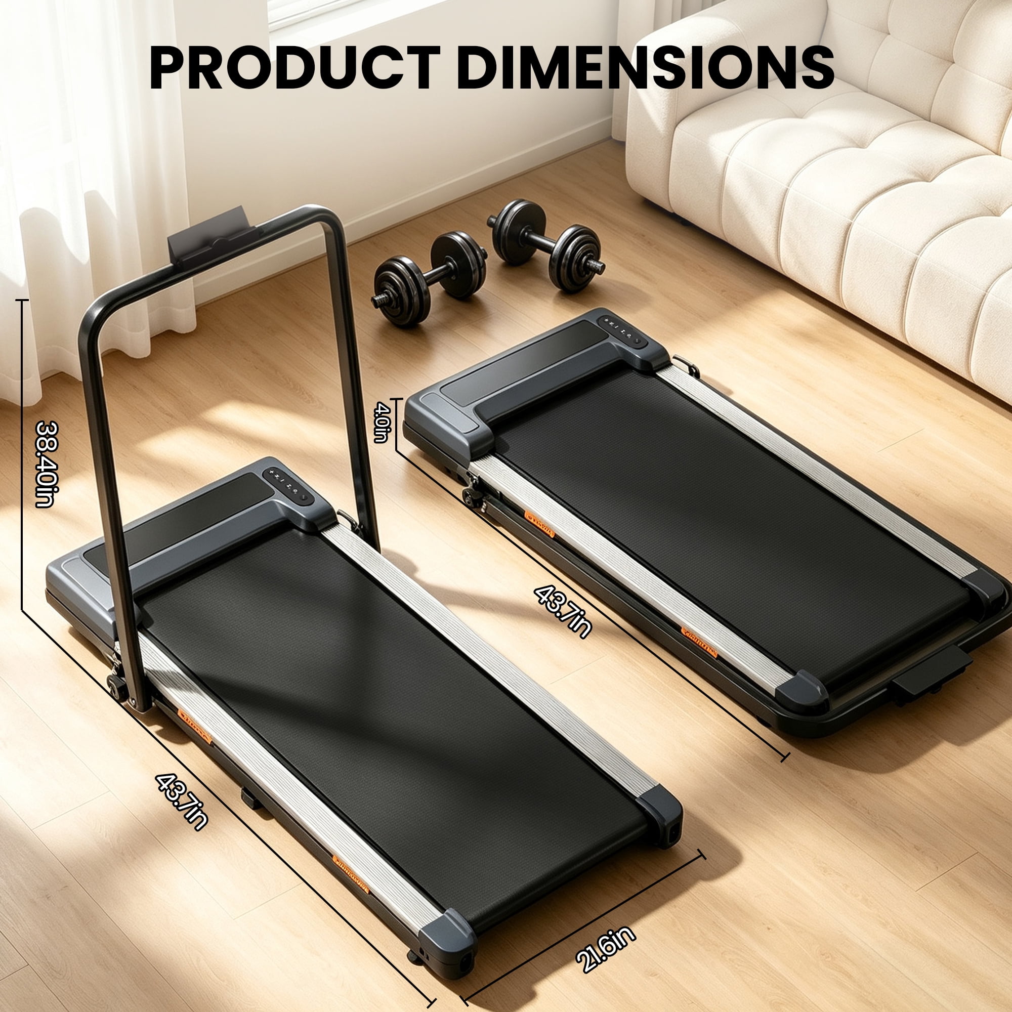 ASoopher Foldable Walking Pad with Incline and Handle Bar, Small Portable Treadmill, for Home and Office，2.5 HP Under Desk Treadmills, 0.6-3.8 MPH, Black