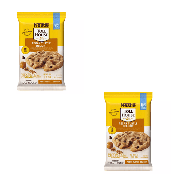 Nestle Toll House Cookie Dough - Pecan Turtle Delight, 16 oz Pack of 2 - pecan cookies, turtle cookie dough, baking mix, dessert dough, gourmet cookie dough