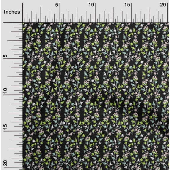 oneOone Cotton Jersey Black Fabric Leaves & Flower Florals Sewing Material Prints Fabric By The Yard 58 Inches Wide - ey