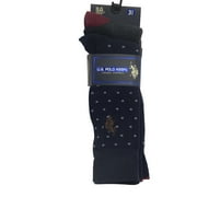 U.S. Polo Assn. Men's Casual Comfort Flat Knit Dress Crew Socks Size 10-13 - 3 pack (Grey-Black-Navy Squares)
