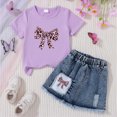 thumbnail image 2 of TOWED22 Girls' 2 Piece Outfit Toddler Short Sleeve Bow Print Tshirt Tee + Denim Skirt Set Summer Casual Clothes(Purple,4 Y), 2 of 7