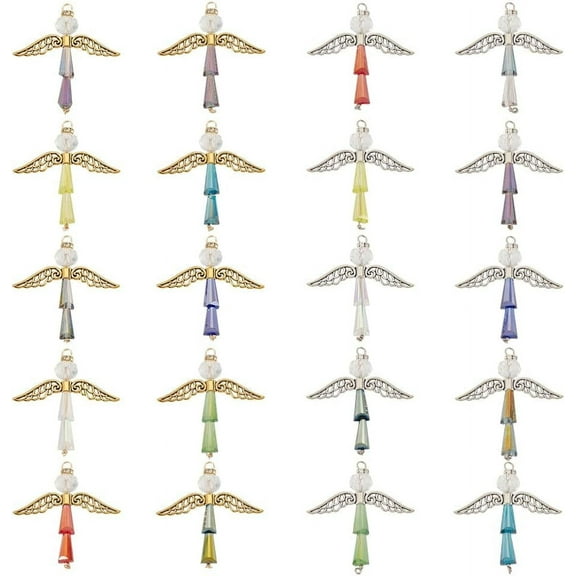 40pcs Guardian Angel Ornament Alloy Glass Pendants Car Rear View Mirror Hanging Mixed Color Car Decorations for DIY for Birthday Christmas